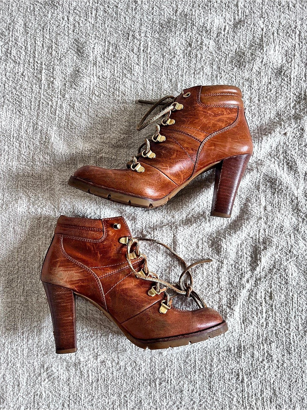 Michael Kors Kyle Leather Lace-Up Boot Heeled Boots Brown